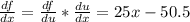  \frac{df}{dx} = \frac{df}{du} * \frac{du}{dx} = 25x - 50.5