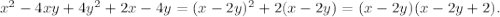 x^2-4xy+4y^2+2x-4y=(x-2y)^2+2(x-2y)=(x-2y)(x-2y+2).