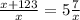 \frac{x+123}{x}=5\frac{7}{x}