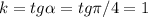 k=tg \alpha=tg \pi/4=1