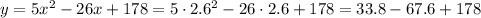 y=5x^2-26x+178=5\cdot2.6^2-26\cdot2.6+178=33.8-67.6+178