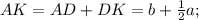 AK=AD+DK=b+ \frac{1}{2}a; 