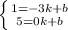 \left \{ {{1=-3k+b} \atop {5=0k+b}} \right.