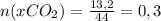 n(xCO_2)= \frac{13,2}{44}=0,3