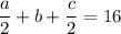 $\frac{a}{2}+b+\frac{c}{2}=16