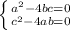 \left \{ {{a^{2}-4bc=0} \atop {c^{2}-4ab=0}} \right.