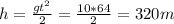 h=\frac{gt^2}{2}=\frac{10*64}{2}=320m