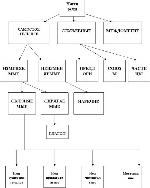 Закончи схему и запиши 2-3 примера слов к каждой части речи части речи в языке-самостоятельные. служ