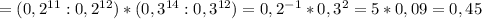 =(0,2^{11}:0,2^{12})*(0,3^{14}:0,3^{12})=0,2^{-1}*0,3^{2}=5*0,09=0,45