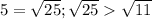 5 = \sqrt{25}; \sqrt{25} \sqrt{11} 