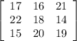 \left[\begin{array}{ccc}17&16&21\\22&18&14\\15&20&19\end{array}\right]