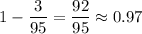 1-\dfrac{3}{95}=\dfrac{92}{95}\approx0.97