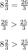 8\frac{2}{3}=\frac{26}{3}\\\\\frac{26}{3}\frac{25}{3}\\\\8\frac{2}{3}\frac{25}{3}