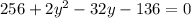 256+2y^2-32y-136=0