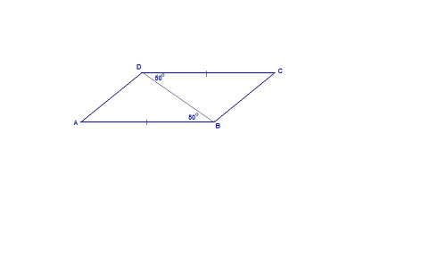 Вчетырёхугольнике abcd ab=cd уголabd=50 градусов угол cdb=50 докажите что abcd параллелограмм