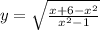 y=\sqrt\frac{x+6-x^{2}}{x^{2}-1}