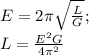 E=2\pi\sqrt{\frac{L}{G}};\\ L=\frac{E^2G}{4\pi^2}