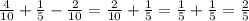 \frac{4}{10} + \frac{1}{5} - \frac{2}{10} = \frac{2}{10} + \frac{1}{5} = \frac{1}{5} + \frac{1}{5} = \frac{2}{5}