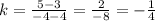 k=\frac{5-3}{-4-4}=\frac{2}{-8}=-\frac{1}{4}