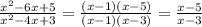 \frac{x^2-6x+5}{x^2-4x+3}=\frac{(x-1)(x-5)}{(x-1)(x-3)}=\frac{x-5}{x-3}