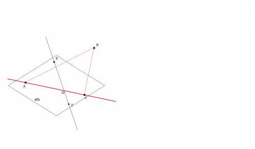 На рисунке точки a,e,c и f лежат в плоскости альфа.а точка b не лежит в плоскости альфа.а точка в не