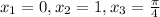 x_1=0,x_2=1,x_3=\frac{\pi}{4}