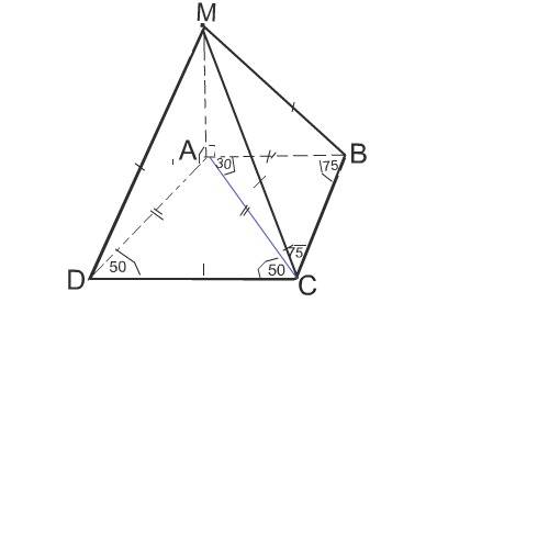 Abcd — трапеция ( ab || cd), в которой adc = 50°. точка м выбрана вне плоскости этой трапеции так, ч