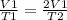 \frac{V1}{T1} = \frac{2V1}{T2}