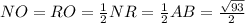 NO=RO=\frac12NR=\frac12AB=\frac{\sqrt{93}}2