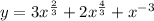 y=3 x^{ \frac{2}{3} }+2 x^{ \frac{4}{3} }+ x^{-3}