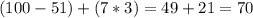 (100-51)+(7*3)=49+21=70