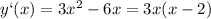 y`(x)=3x^{2}-6x=3x(x-2)