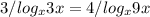 3/log_x3x=4/log_x9x