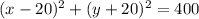 (x-20)^2+(y+20)^2=400