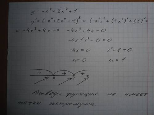 Исследовать на максимум и минимум функцию y= -x(в4 степени)+2x(во 2 степени)+1