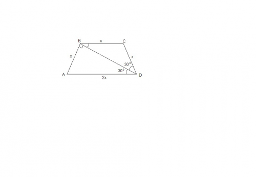 в трапеции abcd диагональ bd перпендикулярна боковой стороне ab,углы adb и bdc равны 30 градусов. на