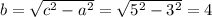 b=\sqrt{c^2-a^2}=\sqrt{5^2-3^2}=4