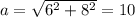 a=\sqrt{6^{2}+8^{2}}=10