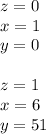 z=0\\&#10;x=1\\&#10;y=0\\\\&#10;z=1\\&#10;x=6\\&#10;y=51