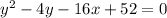 y^2-4y-16x+52=0