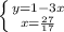 \left \{ {{y=1-3x} \atop {x= \frac{27}{17}}} \right.