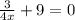 \frac{3}{4x}+9=0