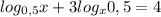 log_{0,5}x + 3log_{x}0,5 =4