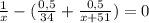 \frac{1}{x}-(\frac{0,5}{34}+\frac{0,5}{x+51})=0