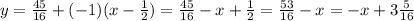 y=\frac{45}{16}+(-1)(x-\frac{1}{2})=\frac{45}{16}-x+\frac{1}{2}=\frac{53}{16}-x=-x+3\frac{5}{16}