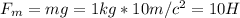 F_m=mg=1kg*10m/c^2=10H