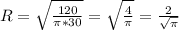 R=\sqrt{\frac{120}{\pi*30}}=\sqrt{\frac{4}{\pi}}=\frac{2}{\sqrt{\pi}}