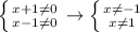 \left \{ {{x+1 \neq 0} \atop {x-1 \neq 0}} \right. \to \left \{ {{x \neq -1} \atop {x \neq 1}} \right.