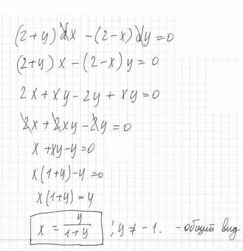 Решить на кону зачет по (2+y)dx-(2-x)dy=0