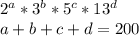 2^a*3^b*5^c*13^d\\&#10;a+b+c+d=200\\&#10;&#10;